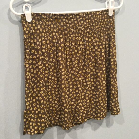 Madewell Womens Piped Mini Skirt Size Medium Woodcut Flowers Brown Yellow Y2k - Picture 7 of 11